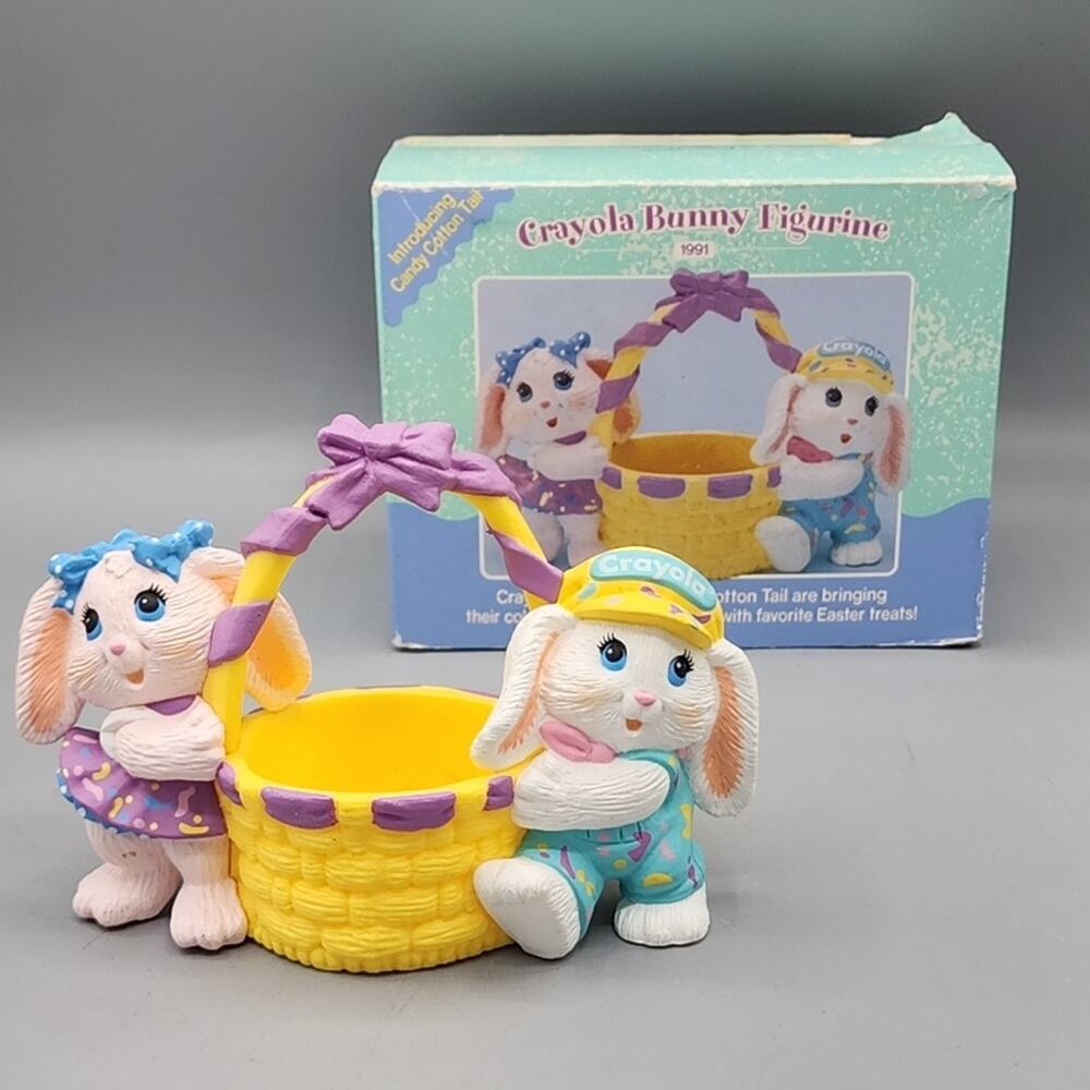 Vintage 1991 Hallmark Crayola Bunny Easter Basket Figurine with Box